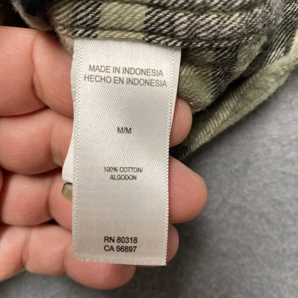 Lucky Brand‎ Shirt Mens Medium Green Gray Plaid Flannel Button Up Long Sleeve